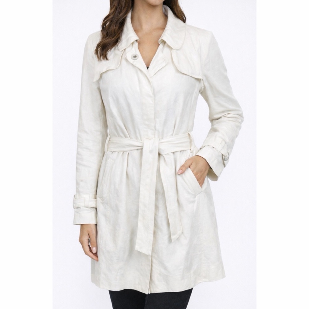 ALEXANDER WANG • White Linen Belted Trench Coat, 6